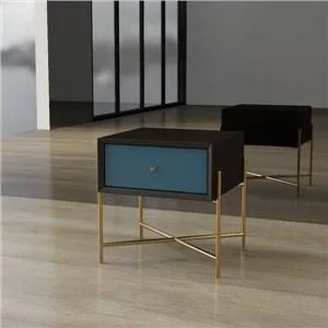 আঁকা কালো এবং নীল বার্ণিশ এবং ব্রাসের পায়ে ড্রয়ার সহ কাস্টম নাইটস্ট্যান্ড